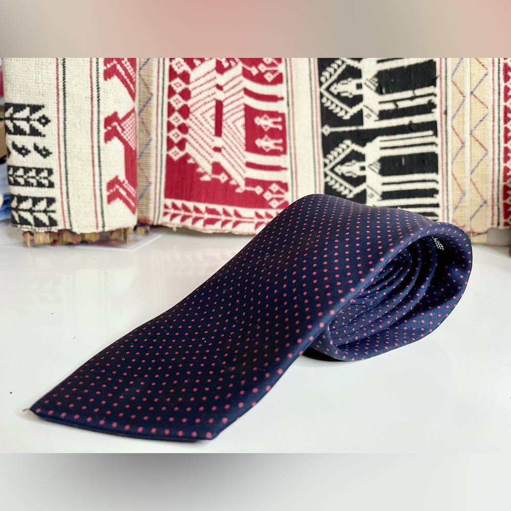 Lanvin Navy Blue, Red Polka Dot Tie